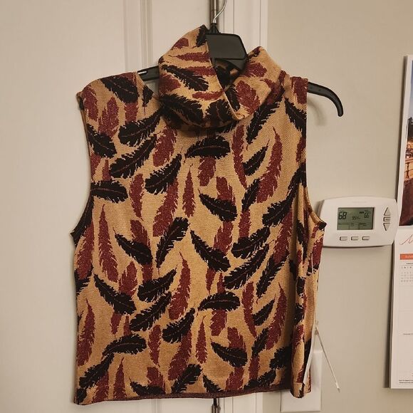 St. John by Marie Gray Sleeveless Feather Pattern Top w/ Scarf Size L NWT - Picture 1 of 11